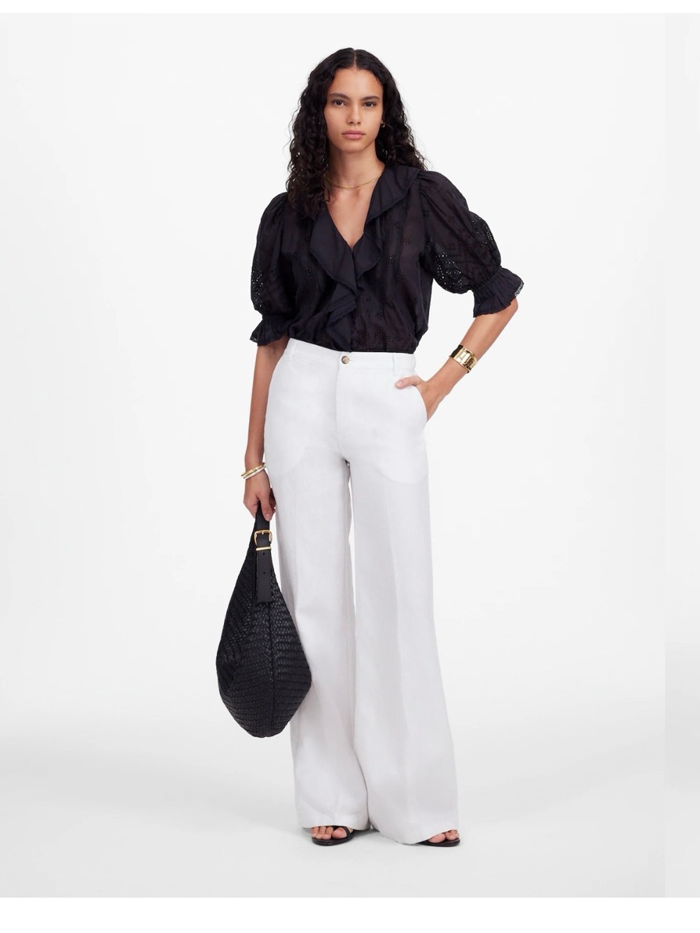 Madewell White High-Rise Wide-Leg Trousers